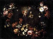 unknow artist Garland of Flowers with St Anthony of Padua oil painting on canvas